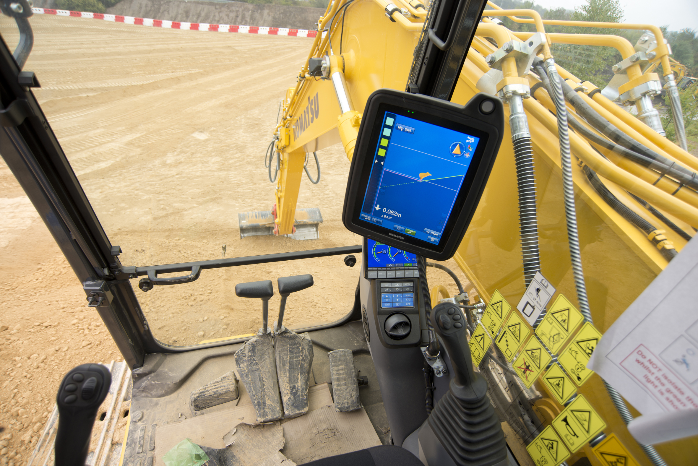 large screen in the cab of Komatsu’s excavator