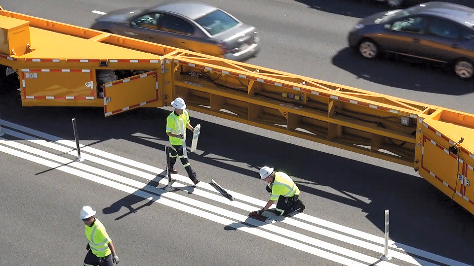 MBT-1 mobile barrier is used on the I-495 Express Lane 