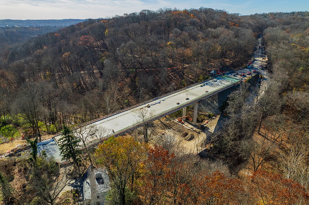 The concrete deck of the Fern Hollow bridge was finished in early November 2022 (image courtesy of Swank Construction Company)