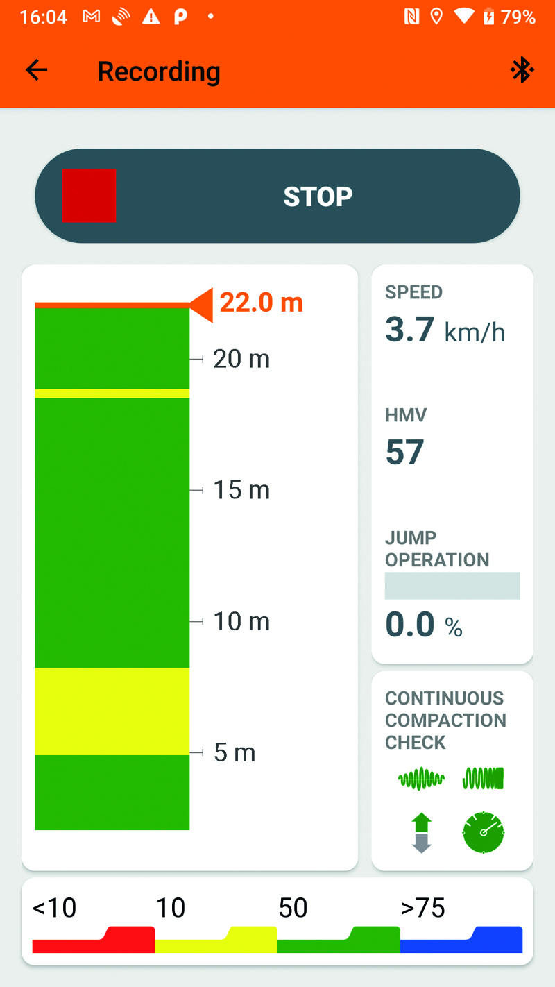 Hamm's new app, Smart Doc, records the speed, the frequency, the amplitude, the amount of jump operation and the achieved compaction value (Hamm Measurement Value) during compaction