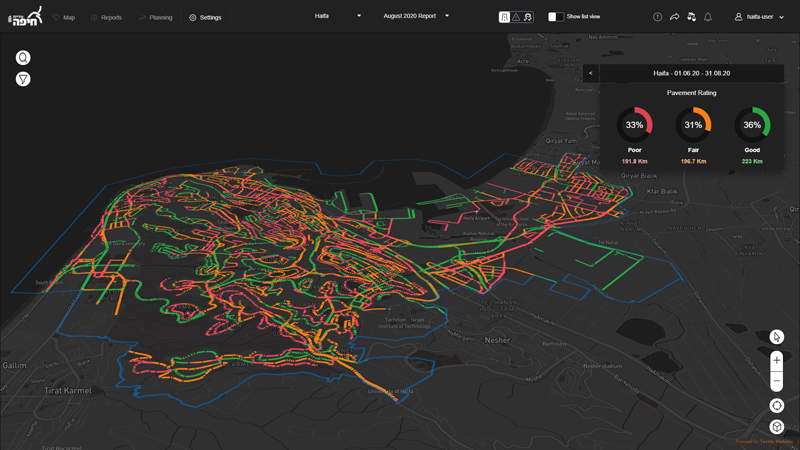 Tactile Mobility’s automatically generated map that rates pavement conditions helps road agencies plan maintenance. Such maps are typically generated by an expensive and non-scalable process.