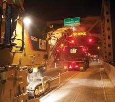 Caterpillar night paving working lines