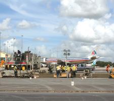 Two Power Pavers SF3000 machines were transported from the UK to Trinidad and Tobago's main airport to carry out important work to add extra aircraft parking capacity.