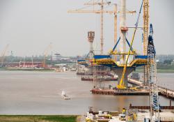 Construction in Mersey estuary from Runcorn 