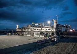 Paving work is being carried out at night