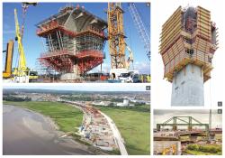 Peri's ACS on a pylon, build of Mersey Gateway Bridge 