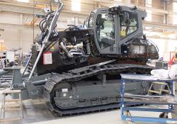 The majority of machines made in the LWT facility are yellow for Liebherr or Green for Claas, although customers can order special colours such as this black dozer