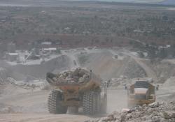 Dump trucks transporting rumbling 