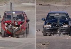 cars crashing into safety signs