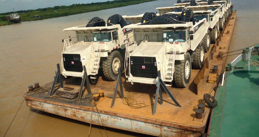 Terex trucks on the barge