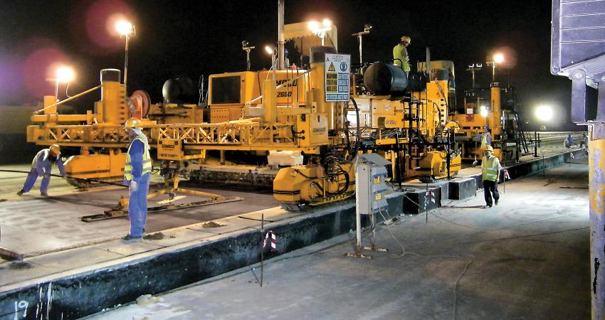 Slipform Paving at night