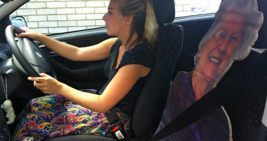 Student Mollie Courtenay driving a car