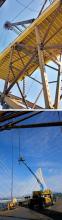 underside of the south deck of the Port Mann Bridge