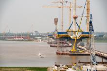 Construction in Mersey estuary from Runcorn 