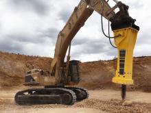 An Epiroc HB 7000 breaker on an excavator at Son Amat limestone quarry in Mallorca