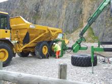 Changing tyres on an Articulated Dump Truck