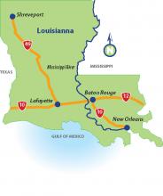 map of local area containing Huey P Long bridge