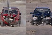 cars crashing into safety signs