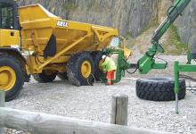 Changing tyres on an Articulated Dump Truck