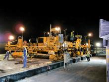 Slipform Paving at night