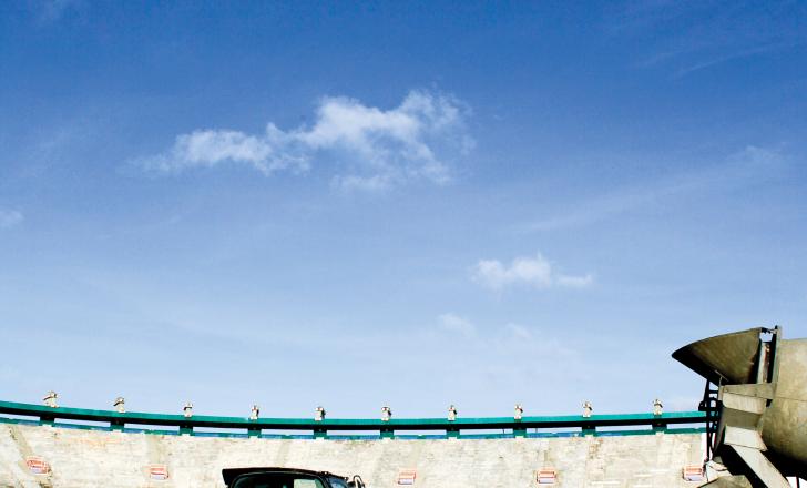 A JCB Loadall telescopic handler takes on concrete for the stadium refurbishment